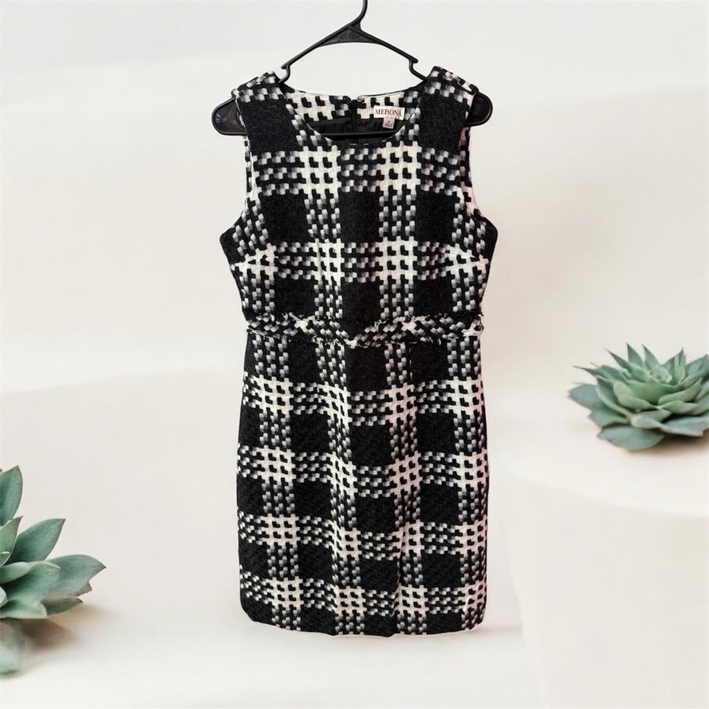 Merona Women's Knee-length Plaid Dress Size 8 Black White Sleeveless